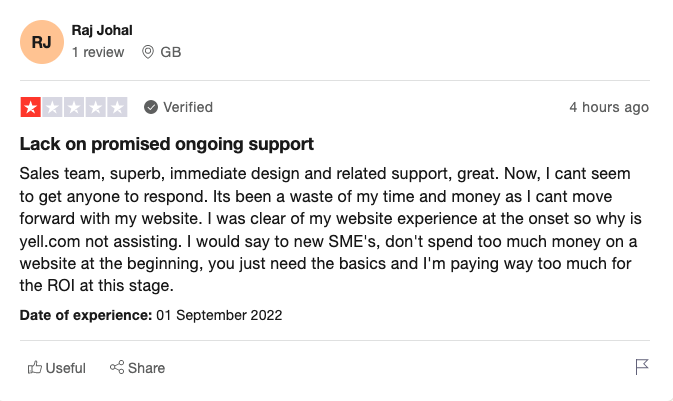 Yell website design lack of support review